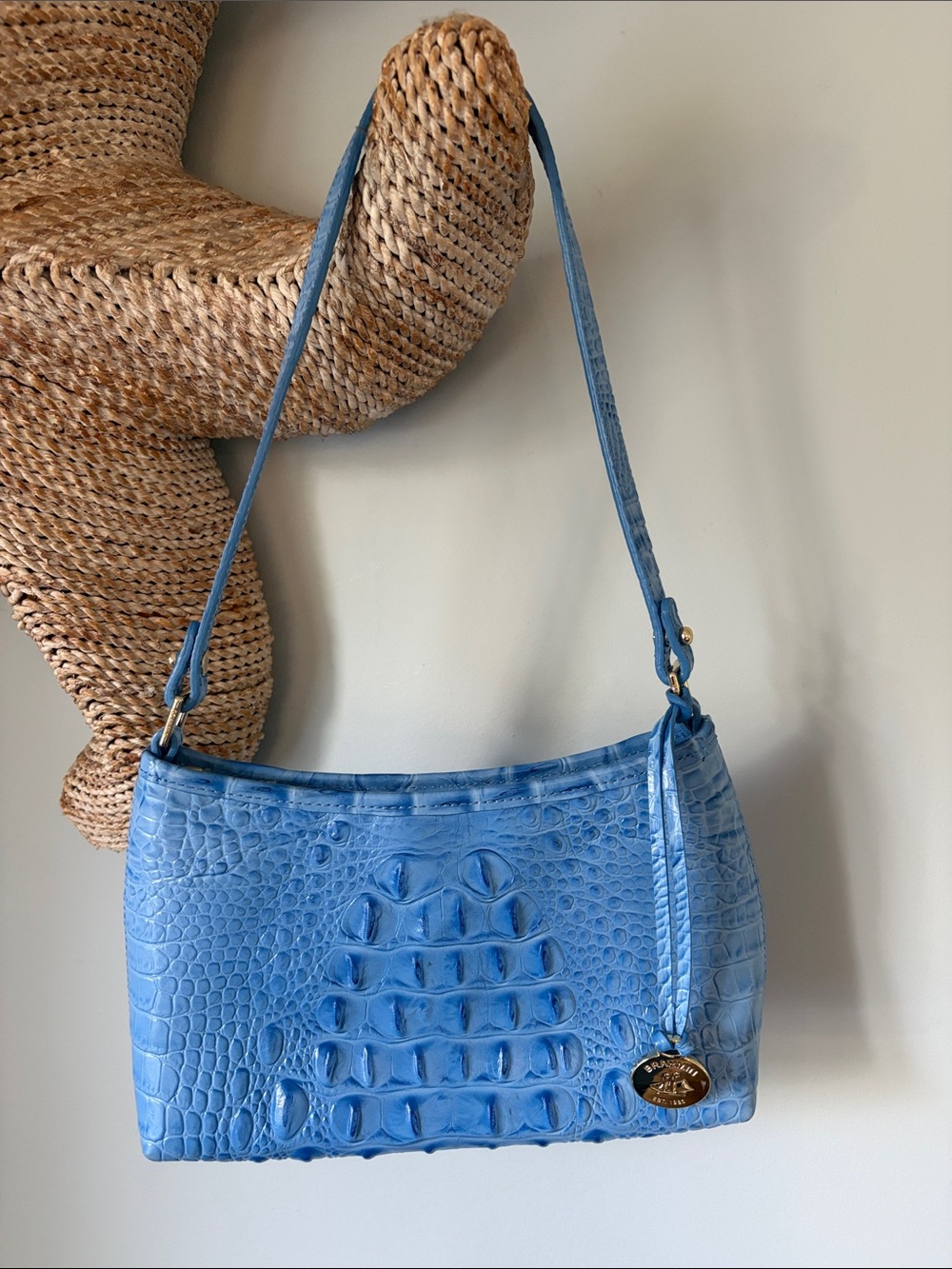 Brahmin Blue Croc-Embossed Leather Shoulder Bag